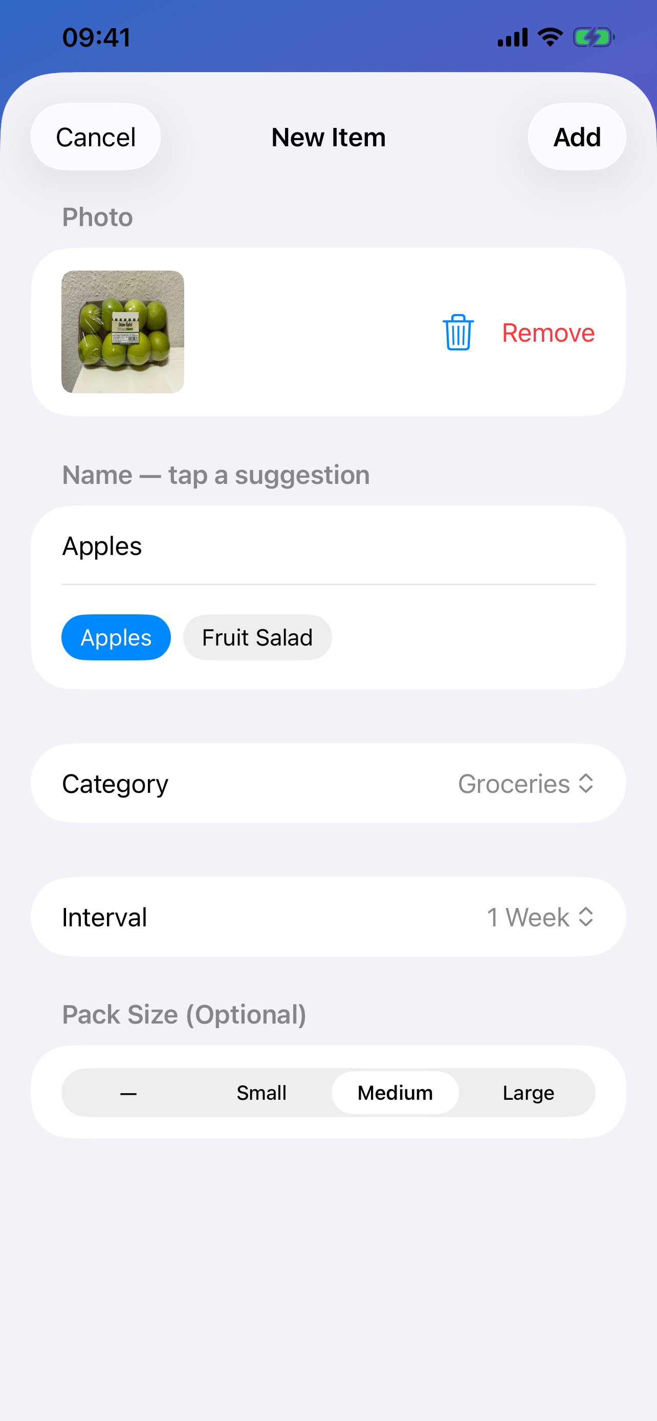 SoonEmpty adding a new item with photo capture