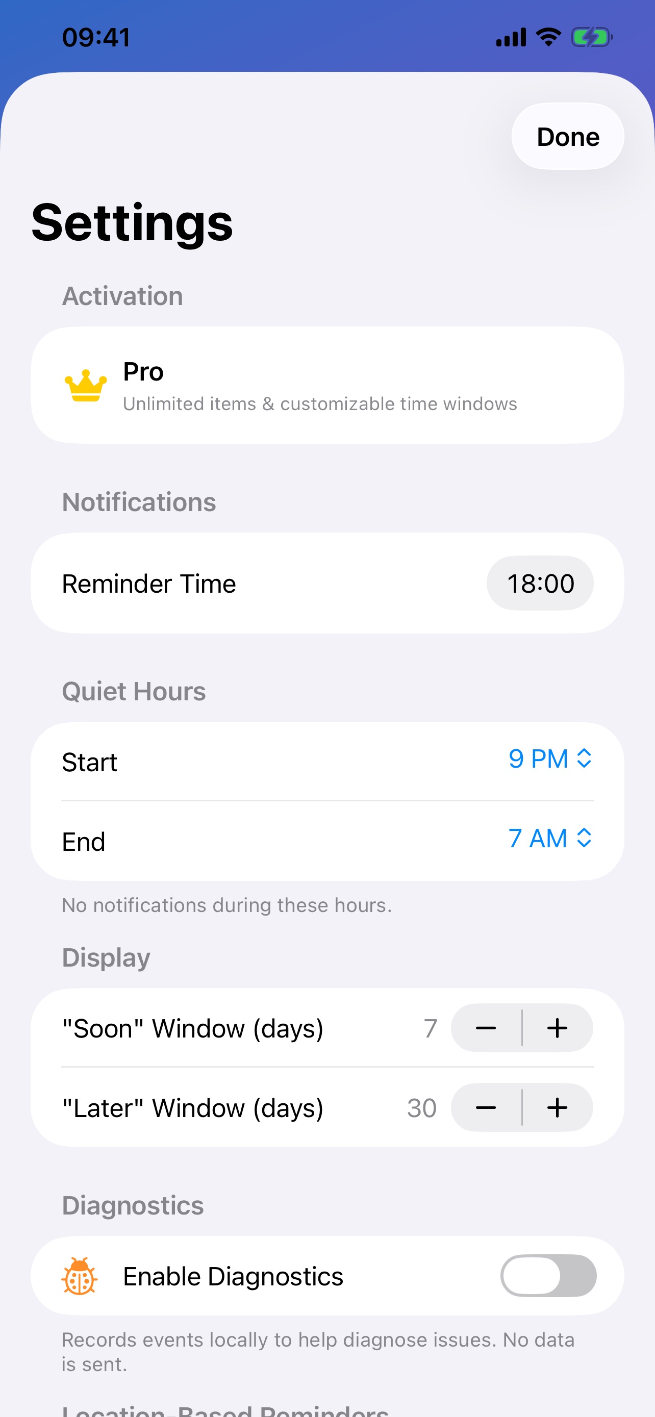 SoonEmpty settings and preferences